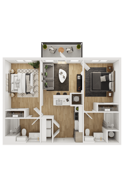 Floor plan for 2 beds, 2 baths, 813 sqft